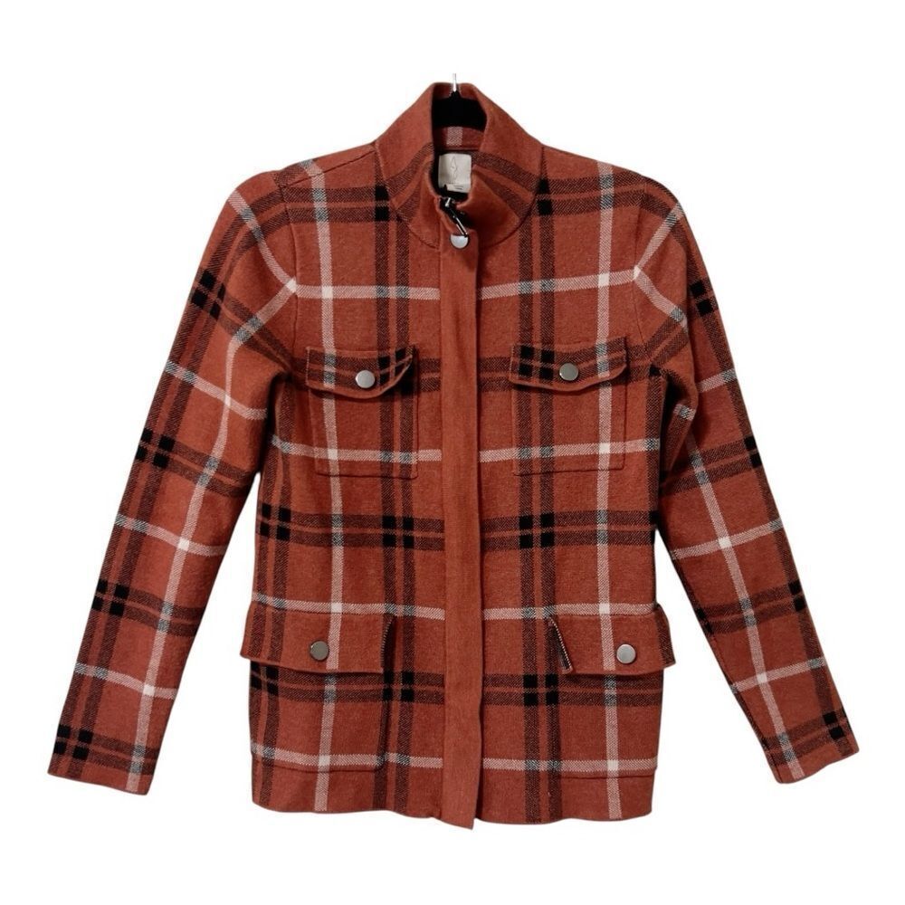 Joie Women’s Rust Orange Plaid Full Zip Soft Cozy Jacket Shacket Size‎ Small